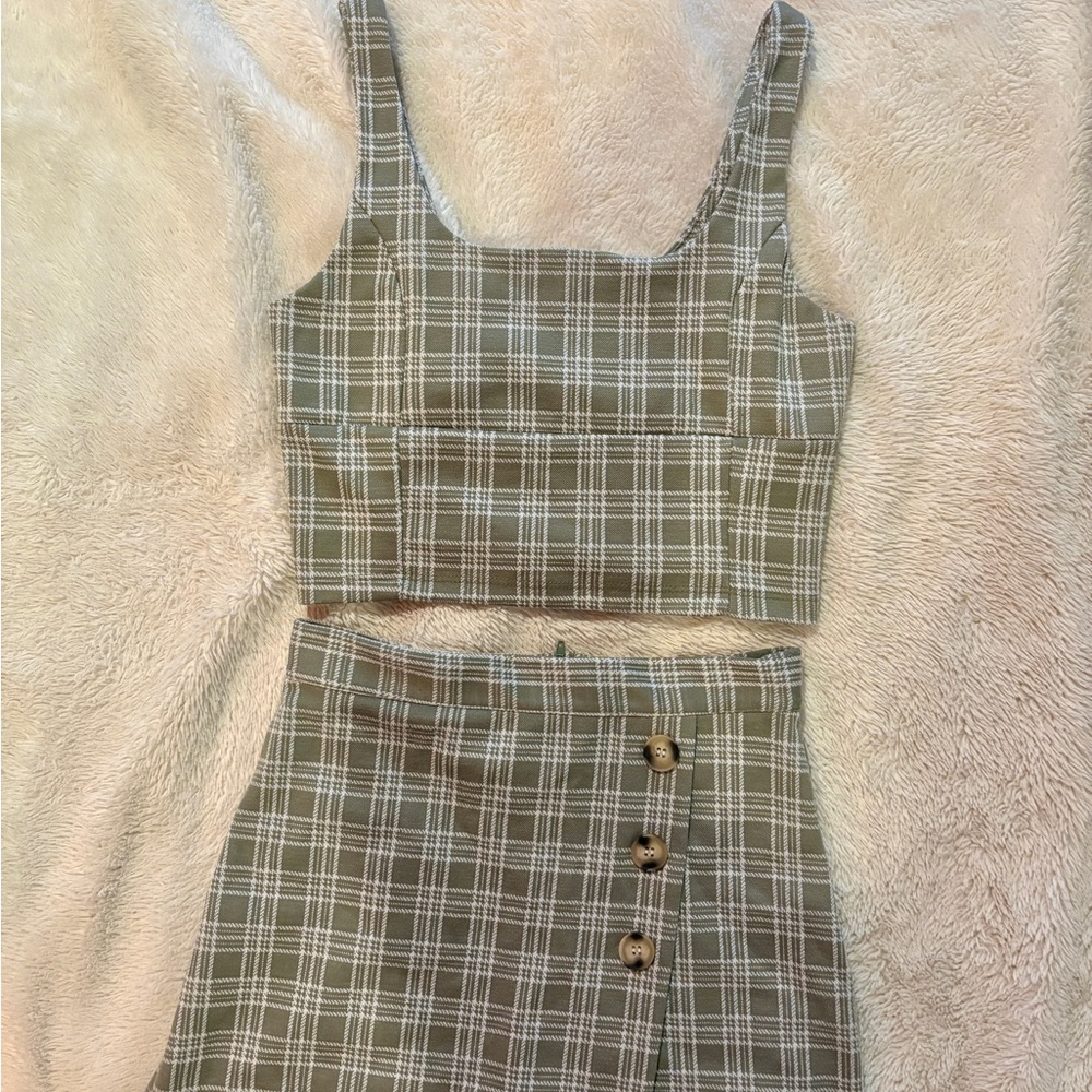 Altar’d State Green and White Plaid Tank and Skirt Set